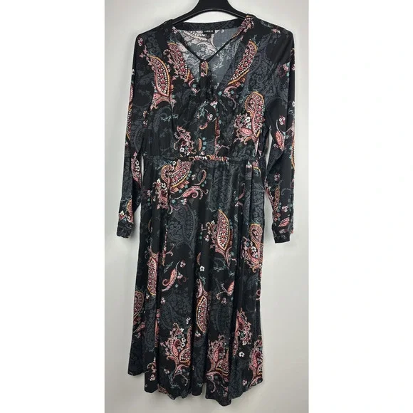 Torrid Midi Challis Skater Dress Black Paisley Plus Size 1 1X Boho Festival - Picture 13 of 13